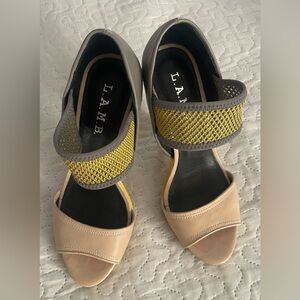 L.A.M.B. Women's Beige and Yellow Heels
